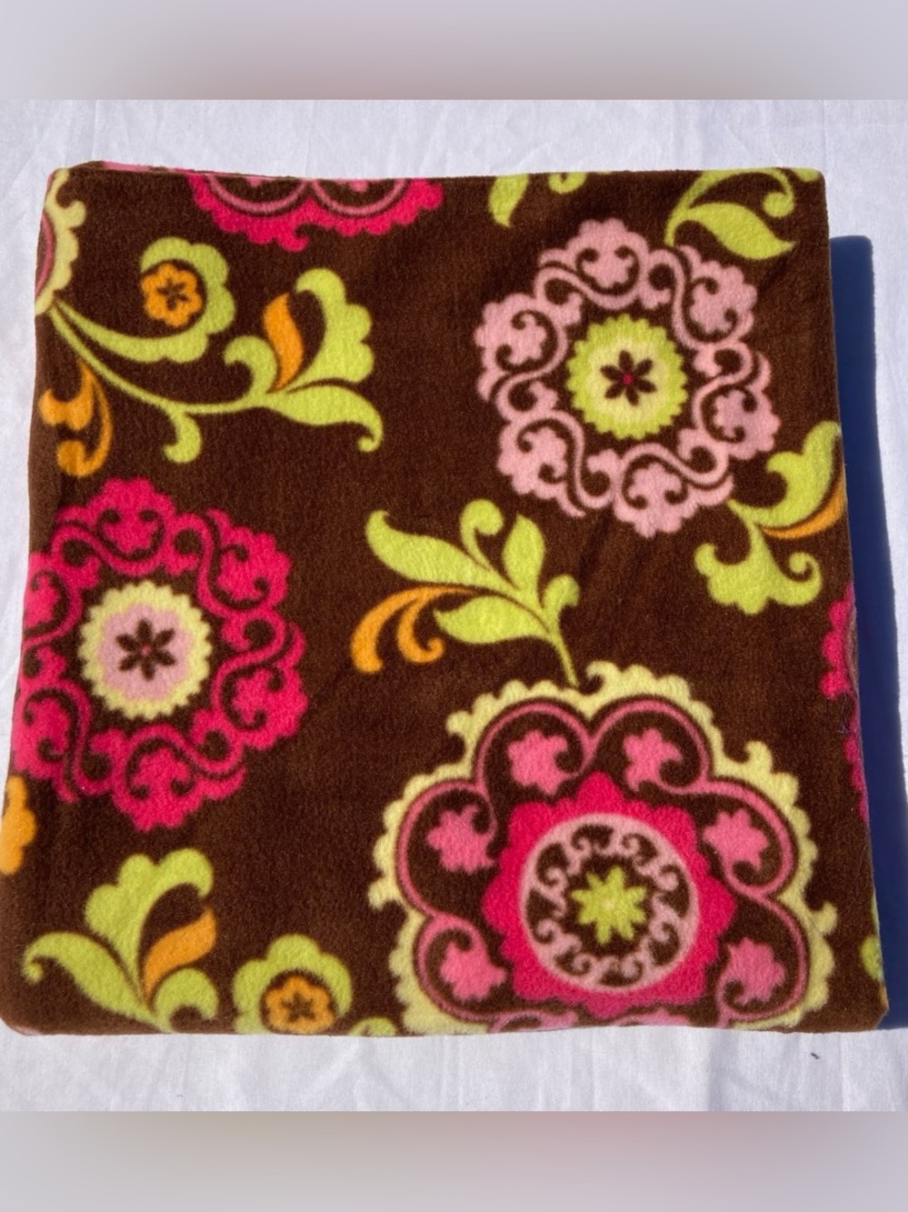 Joann Fabric Retro Floral Print on Brown Fleece 1.5 Yards By 58” Wide